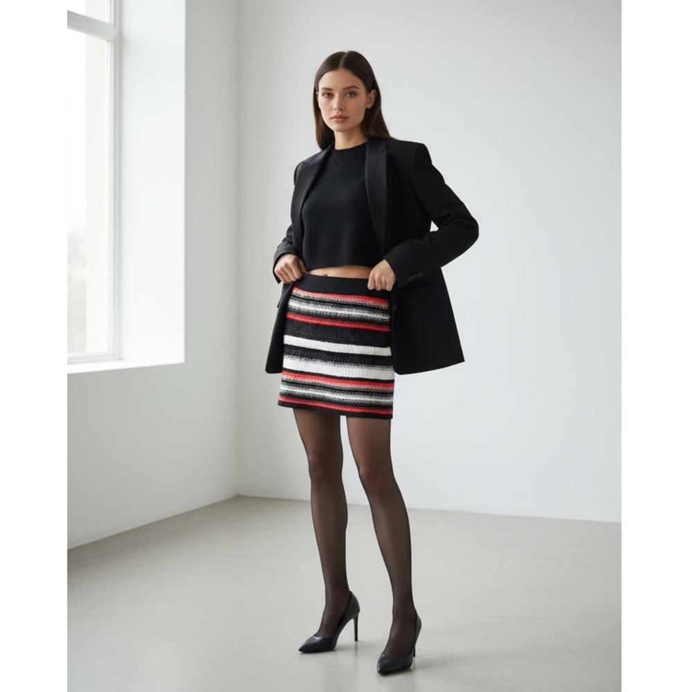 Milly Tweed Metallic Mohair Striped Mini Women’s Skirt Size 6